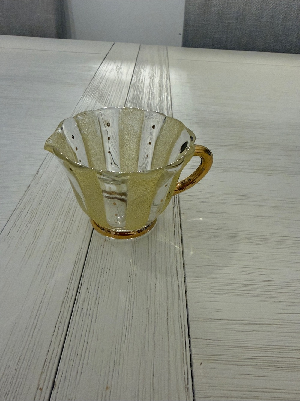 Handblown Glass Creamer Pitcher in Gold and Clear